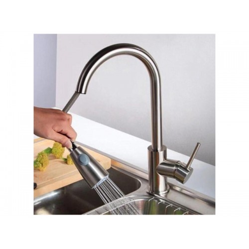 Inox Mat Gümüş Oynar Başlıklı Fonksiyonlu Spiralli Eviye Mutfak Lavabo Batarya Pirinç